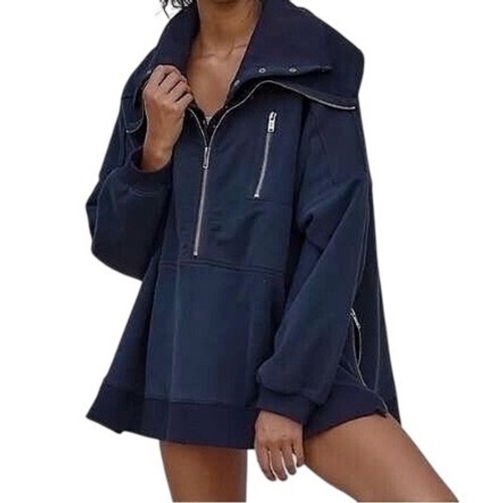 Free People FP Movement Venture Pullover Jacket M Navy Blue Heavyweight $178